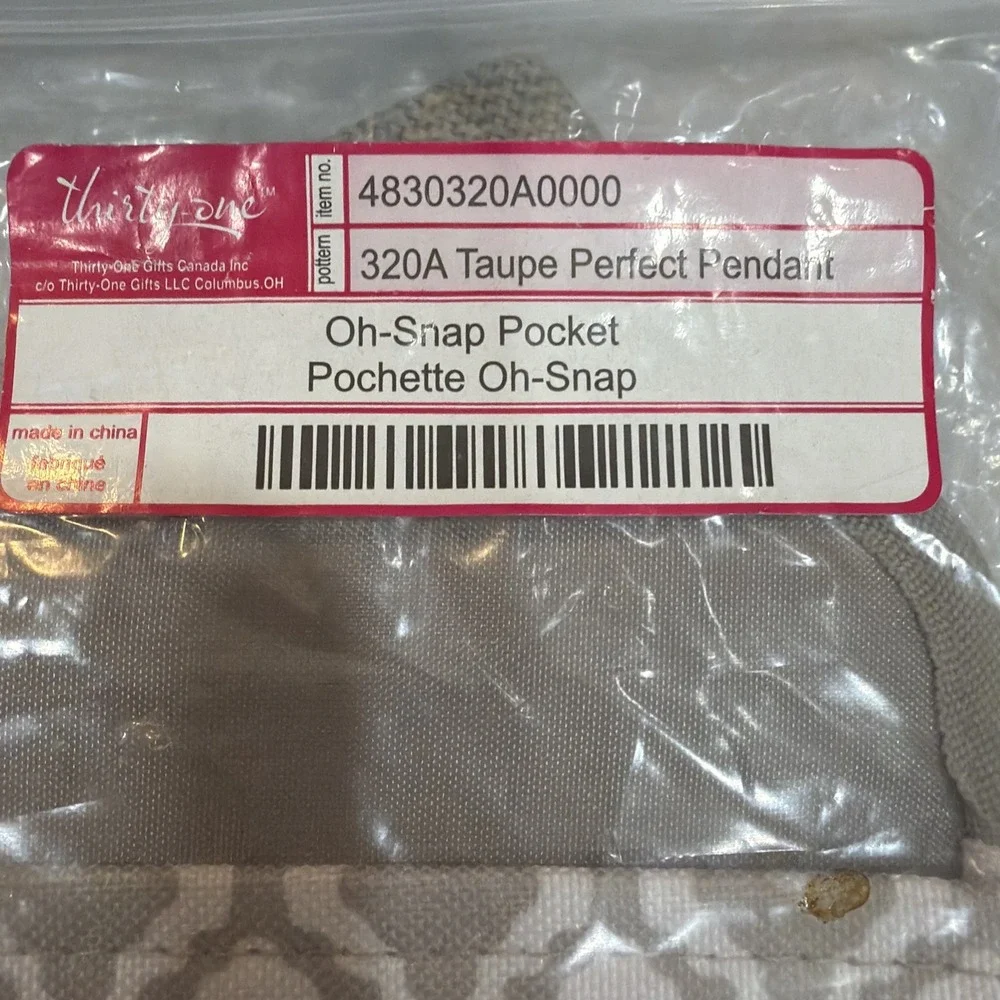 NWT Thirty One Oh Snap Pocket, Pochette 320a Taupe Perfect Pendant 45